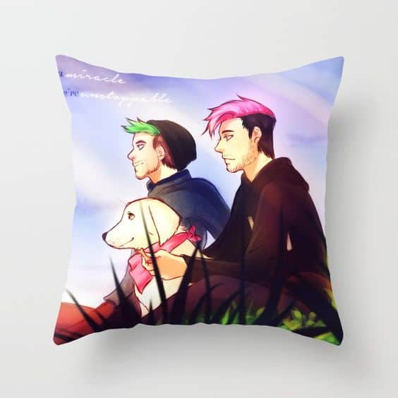 markiplier jacksepticeye and chica drawing printed on a pillow by drawwithrydi